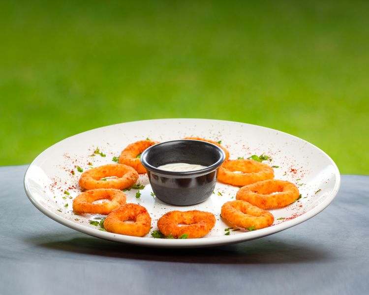 Crispy Calamari rings with marinara dipping sauce