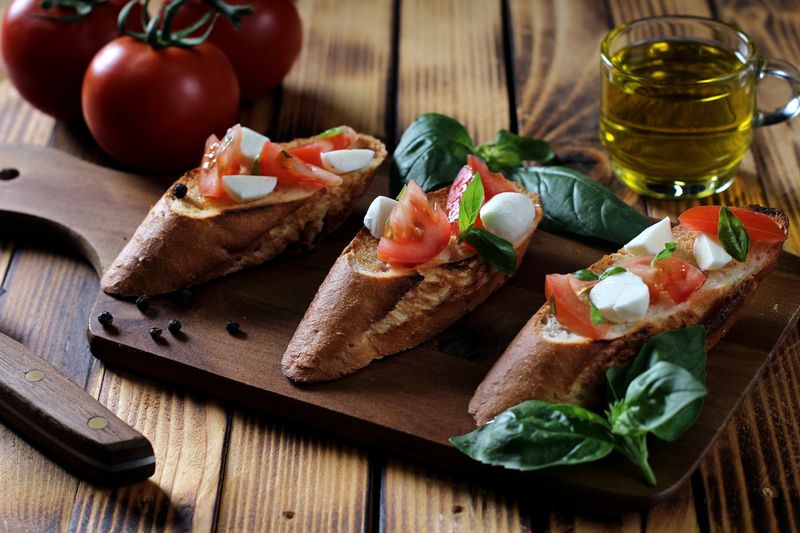 Bruschetta al Pomodoro with cherry tomatoes and fresh basil